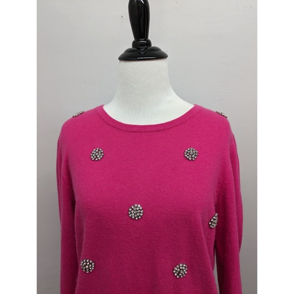 Boden‎ Bright Pink Embellished Rhinestones Pullover Sweater Cashmere Blend Sz 10 - Picture 2 of 12